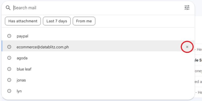 how to delete recent mail search in gmail