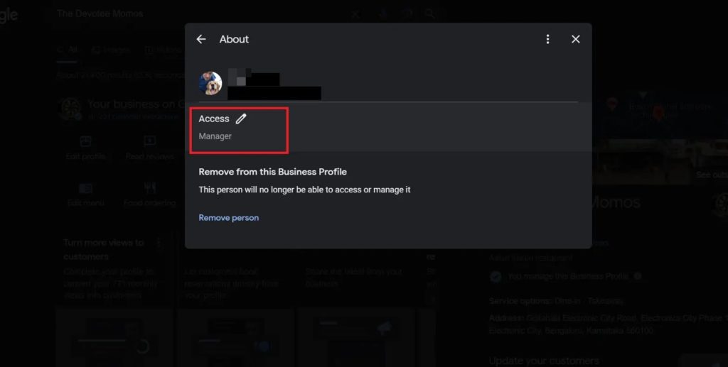 Google My Business Access Settings