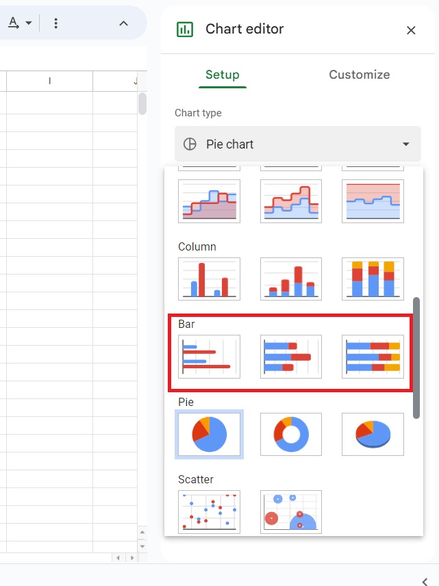 Google Sheets chart editor bar graphs