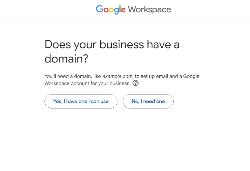 Google Workspace asking for domain