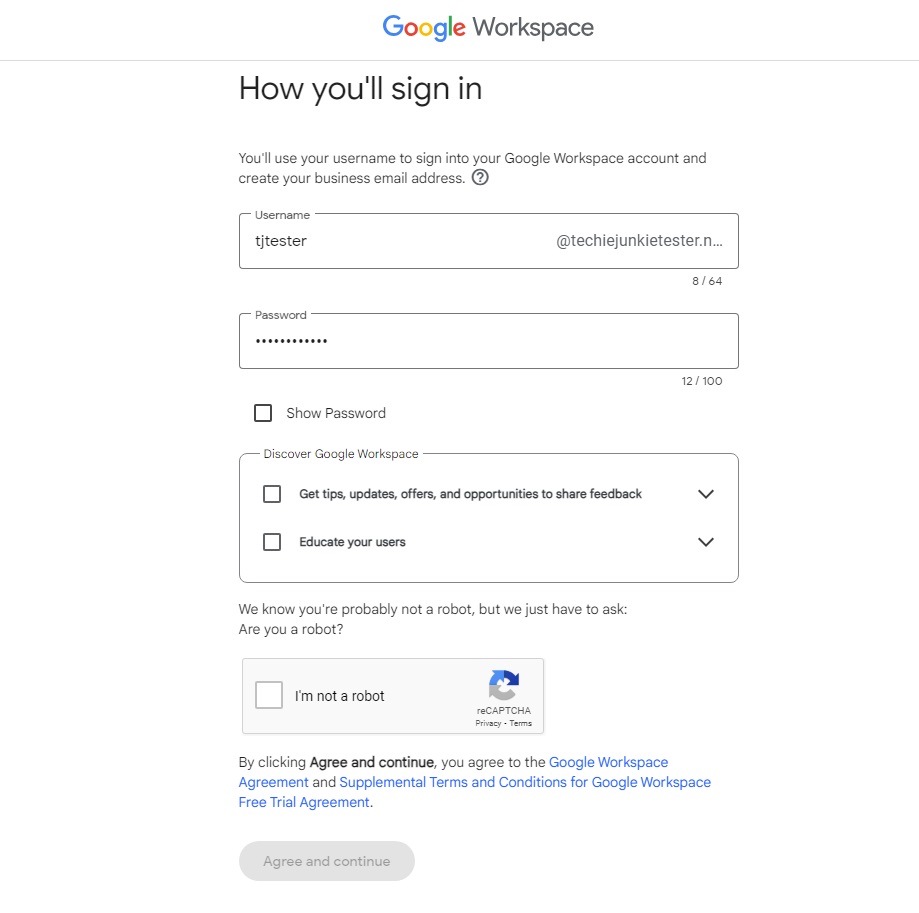 Google Workspace final details page