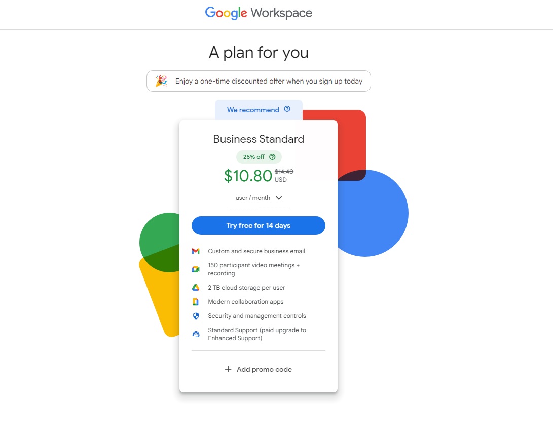 Google Workspace free trial offer.