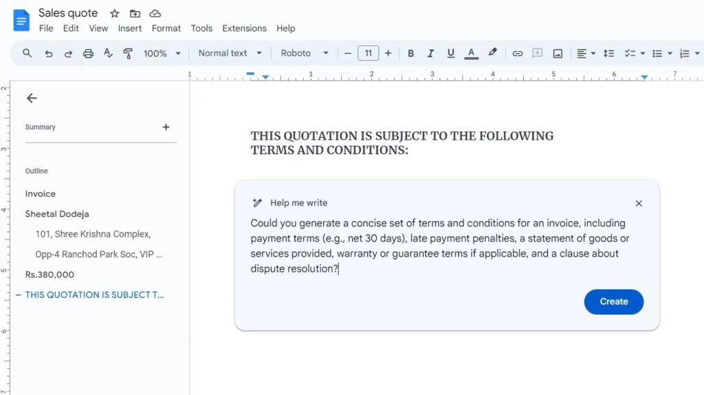 Help Me Write in Existing Google Docs