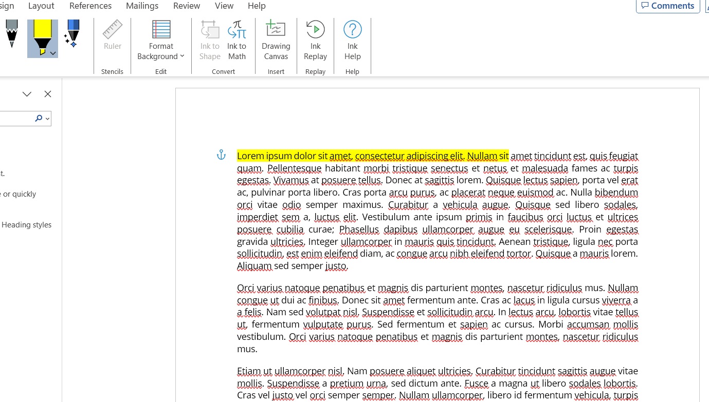 Highlighter pen tool working on Microsoft Word