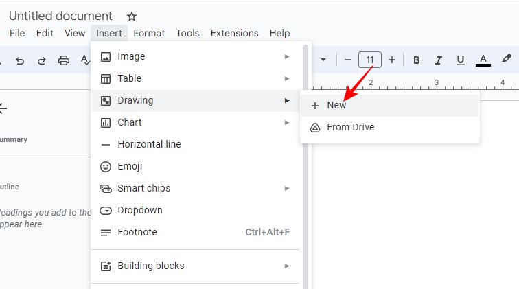 Insert option in Google Docs