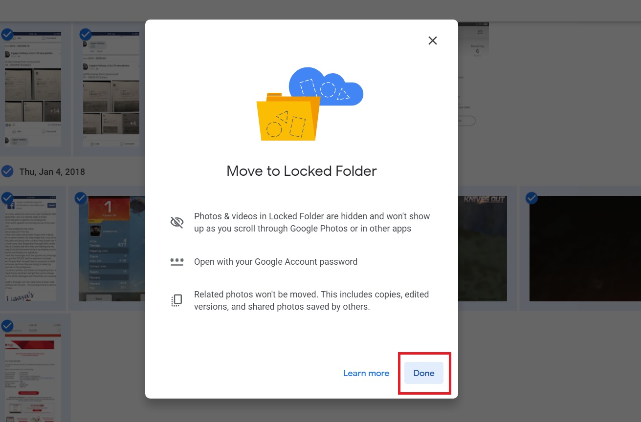 Move to Locked Folder reminder on Google Photos