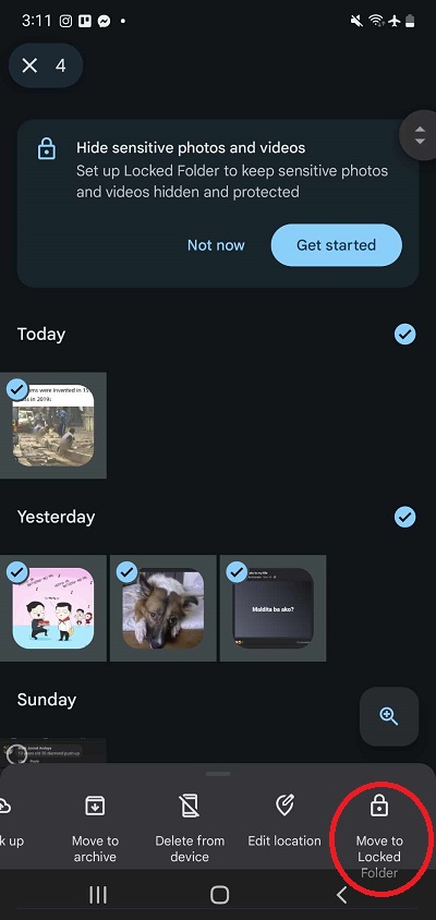 Moving to locked folder on Google Photos app