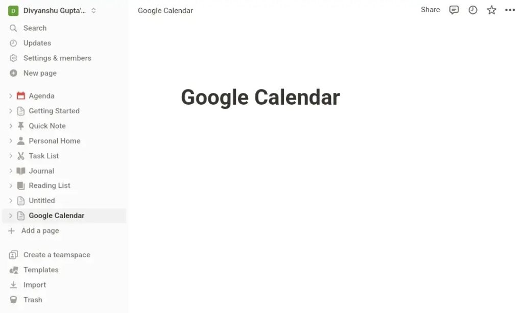 Notion Page Embed Google Calendar