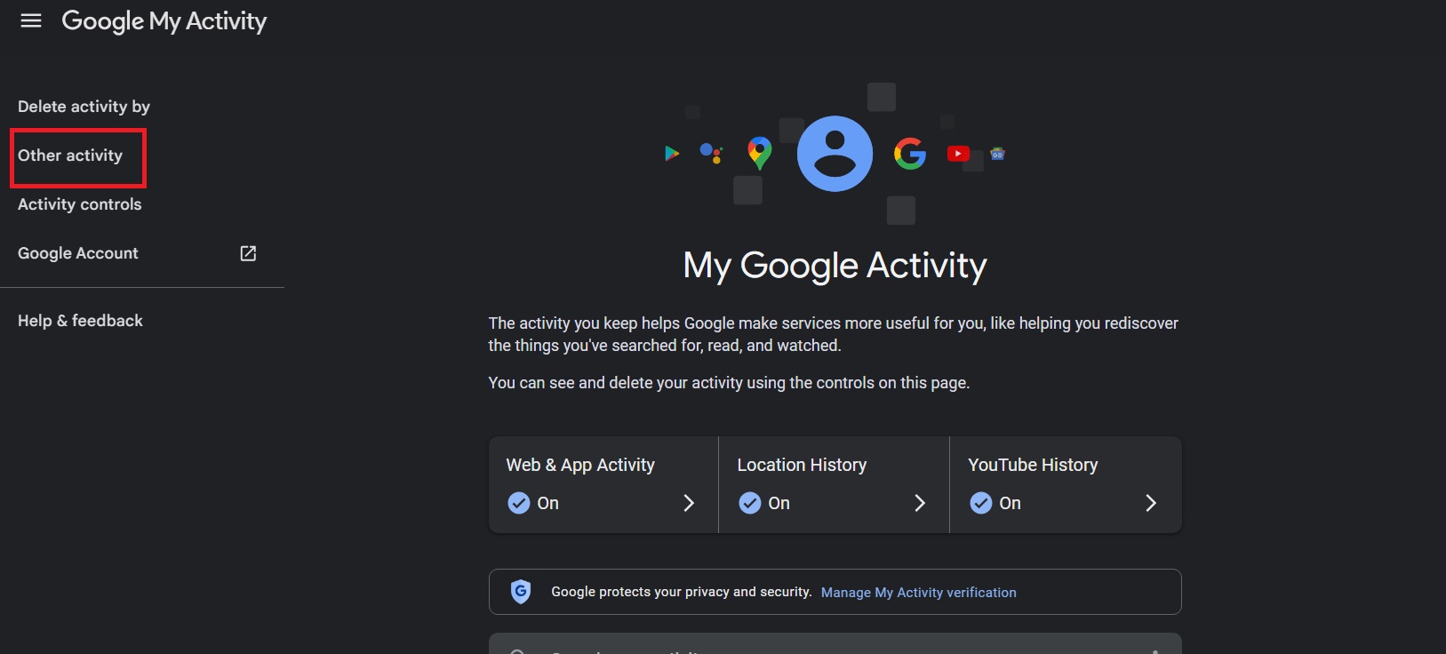 Other activity on Google Activity