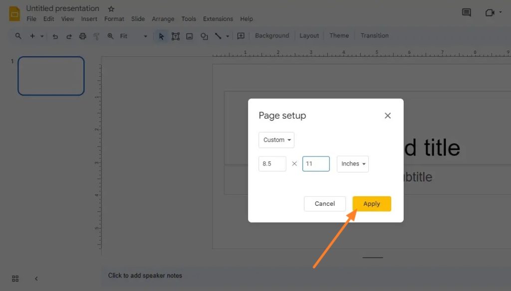 Page Setup Dimensions Viertical Google Slides