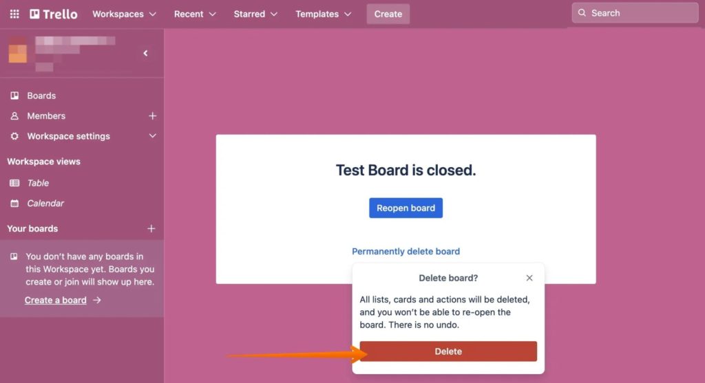 Permanently Delete Board on Trello