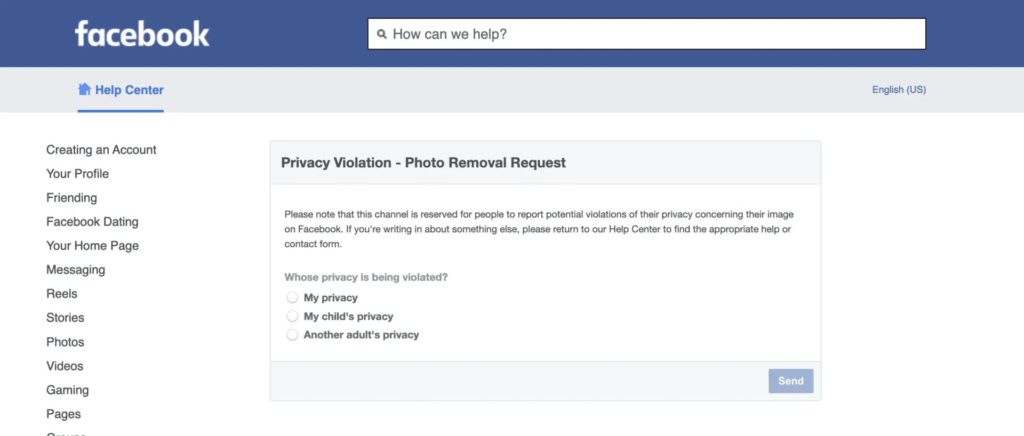 Photo Removal Request on Facebook
