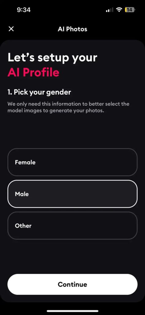 Remini AI Select Gender