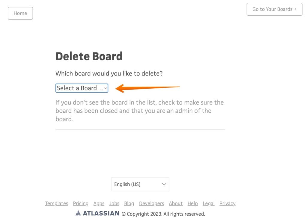 Select Board on Delete Board Tool Trello Support