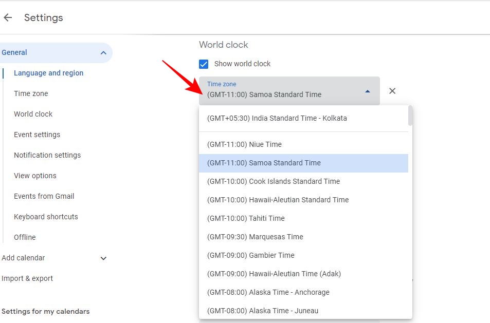 Select time zones for world clock