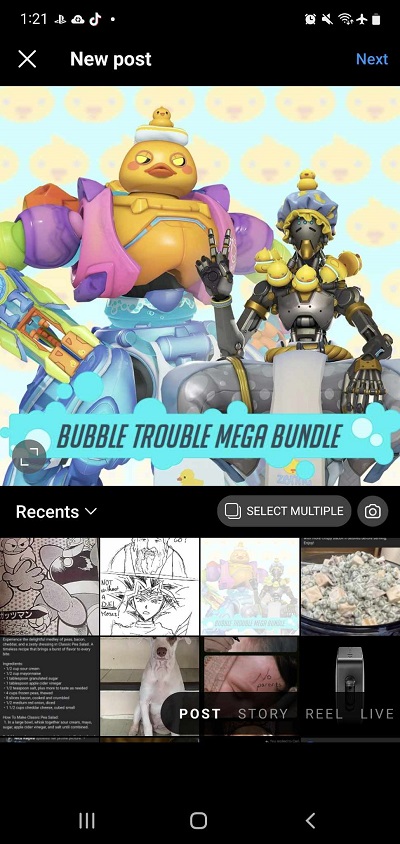 Selecting content for post on Instagram