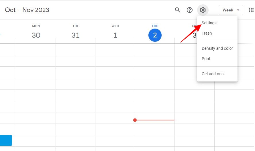 Settings on Google Calendar