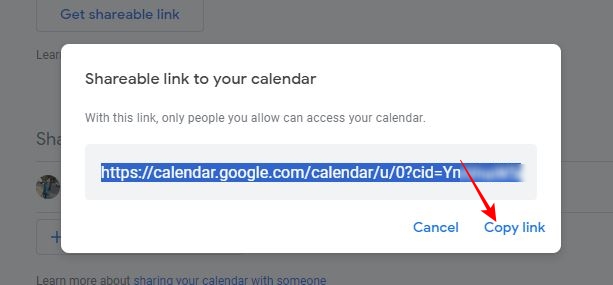 Sharable link to Calendar