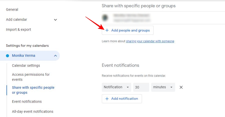 Share Calendar with specific people or group
