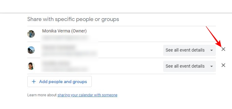 Unshare Calendar from specific people or group
