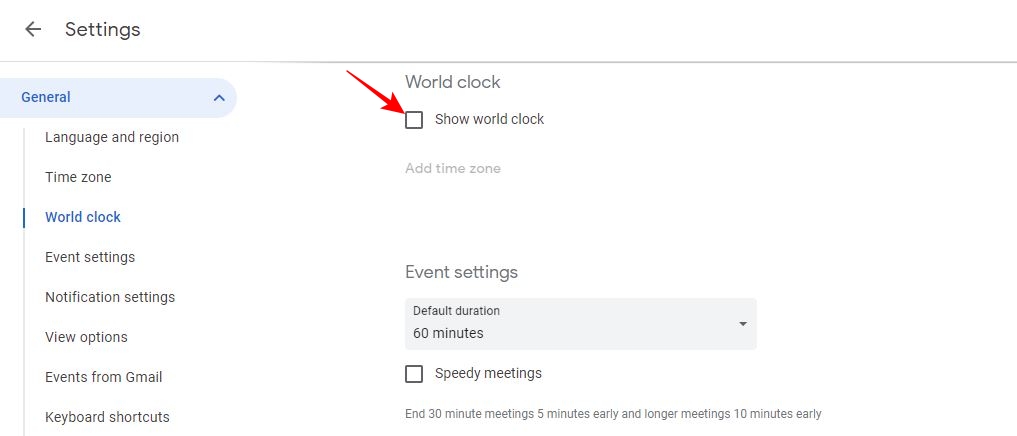 World Clock in Google Calendar settings
