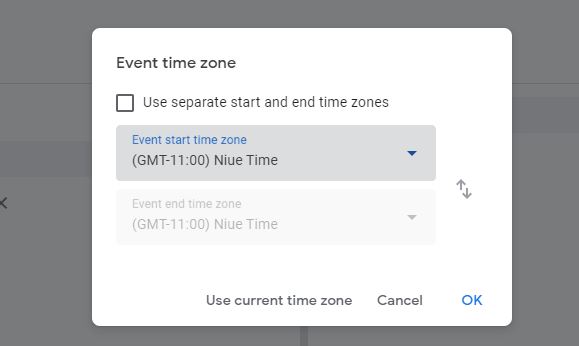 event time zone popup
