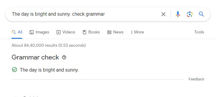 grammar check result on Google search