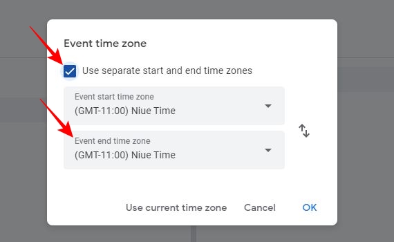 separate start and end time zone