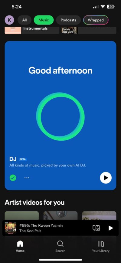 AI DJ widget on Spotify