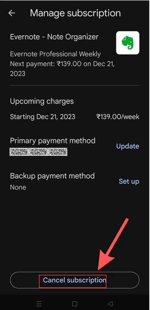 Cancel Subscription Option Evernote Google Play