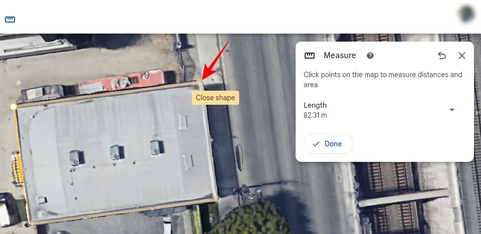 Close Shape to find area in Google Earth web version