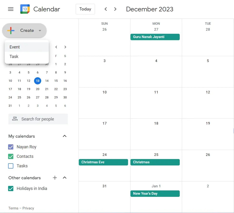Create Event Google Calendar