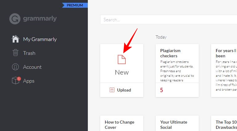 Create new document on Grammarly