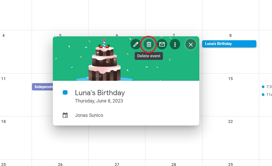 Deleting birthday on Google Calendar
