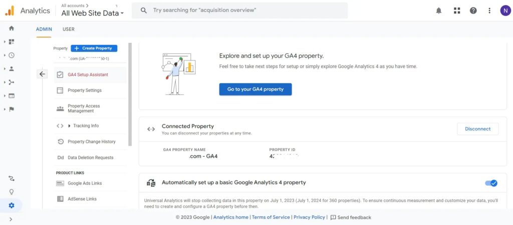 Disconnect Property Google Analytics
