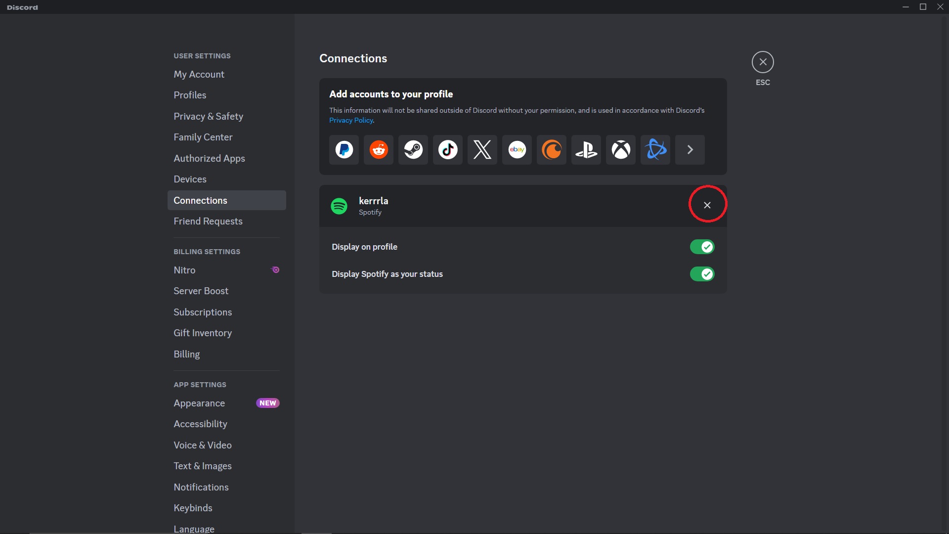 Disconnecting Spotify account on Discord