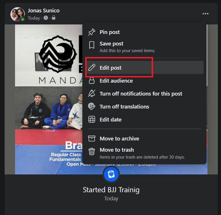 Editing life event on Facebook