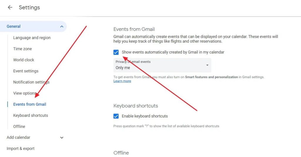 Enable Events From Google Calendar