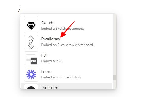 Excalidraw embed option in Notion