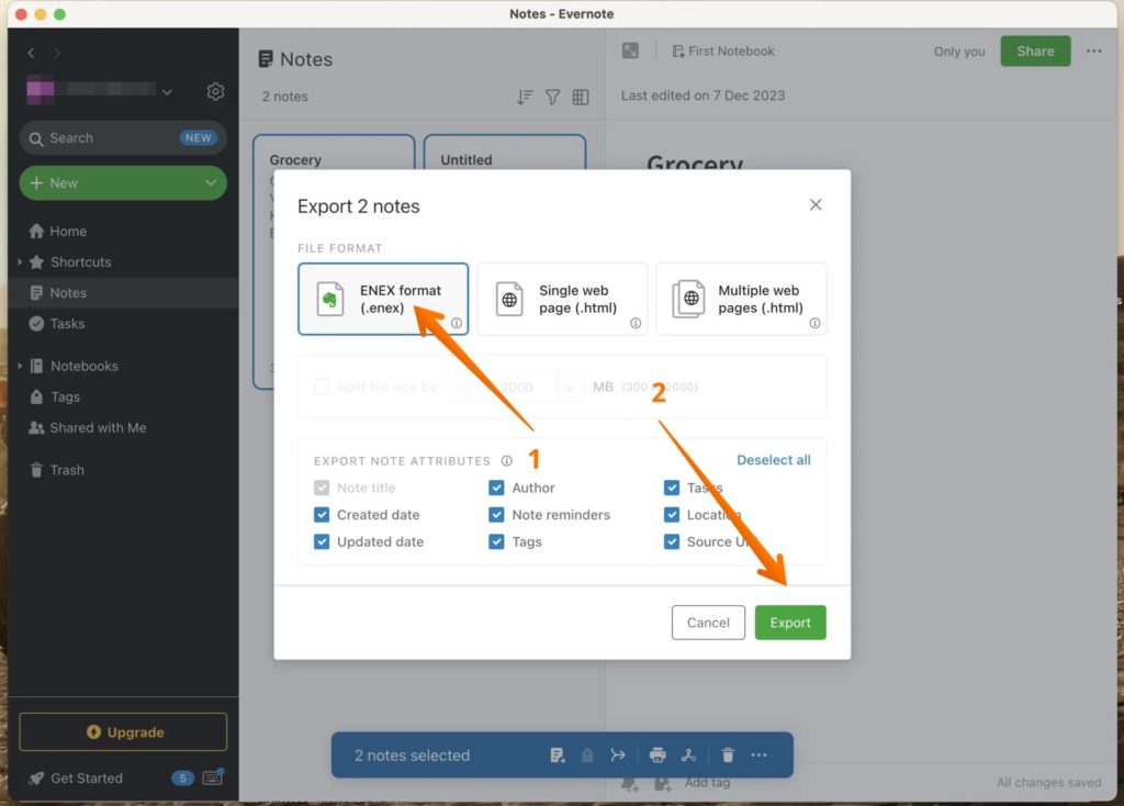 Export Notes On Evernote