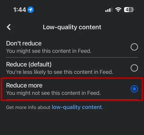 Facebook Reduce More Settings