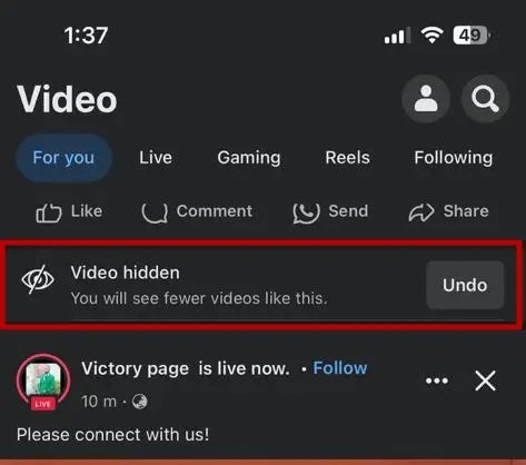 Facebook Video Hidden After Action