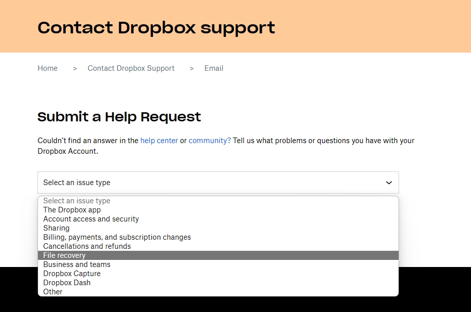 File Recovery Dropbox Email Support