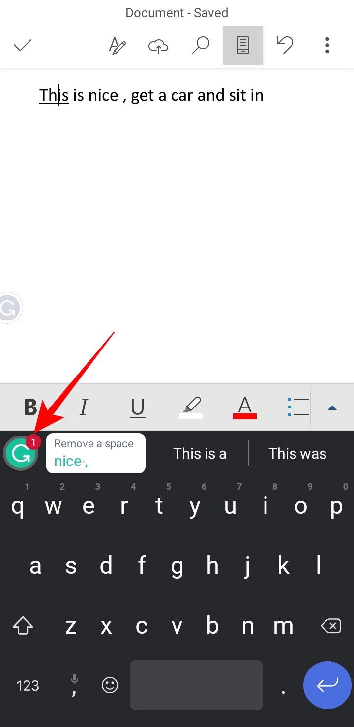 Grammarly suggestions in Google Docs app