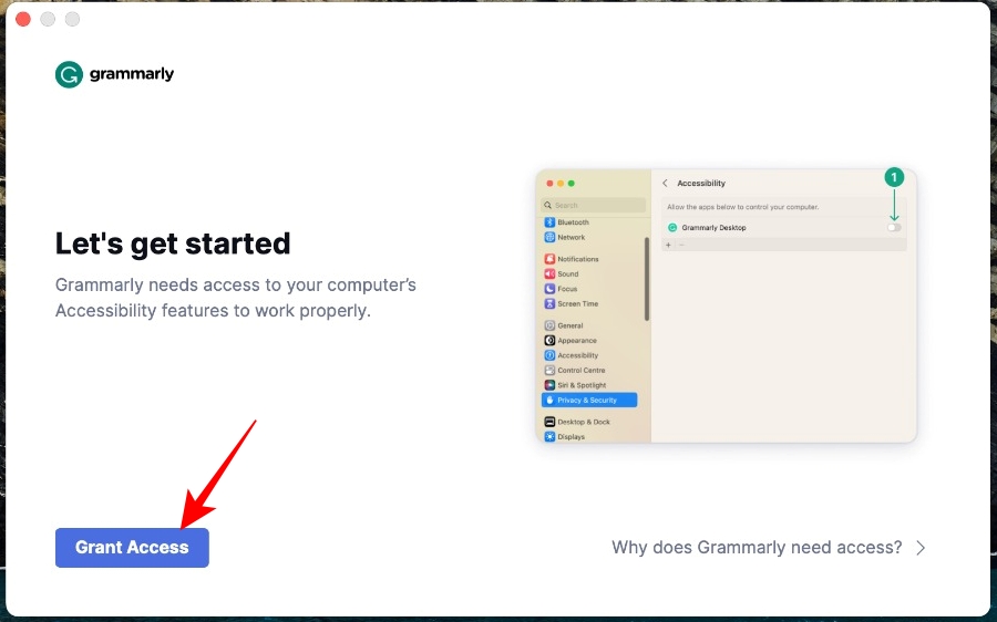 Grant access to Grammarly- Mac