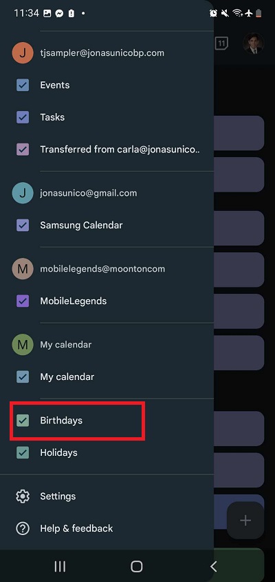 Hiding Birthdays in Google Calendar on phone