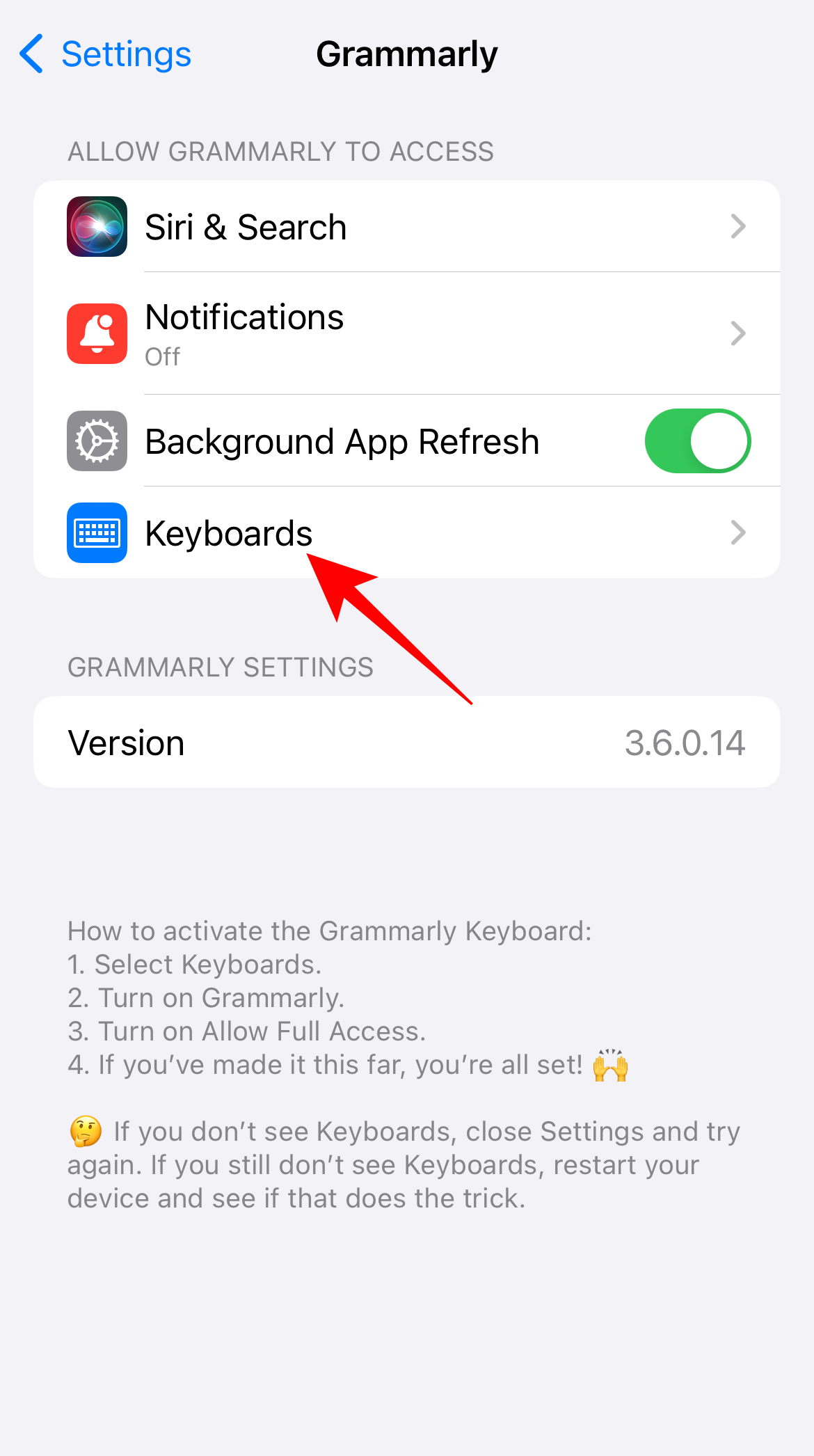 Keyboard under iPhone settings