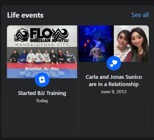 Life events section on Facebook profile