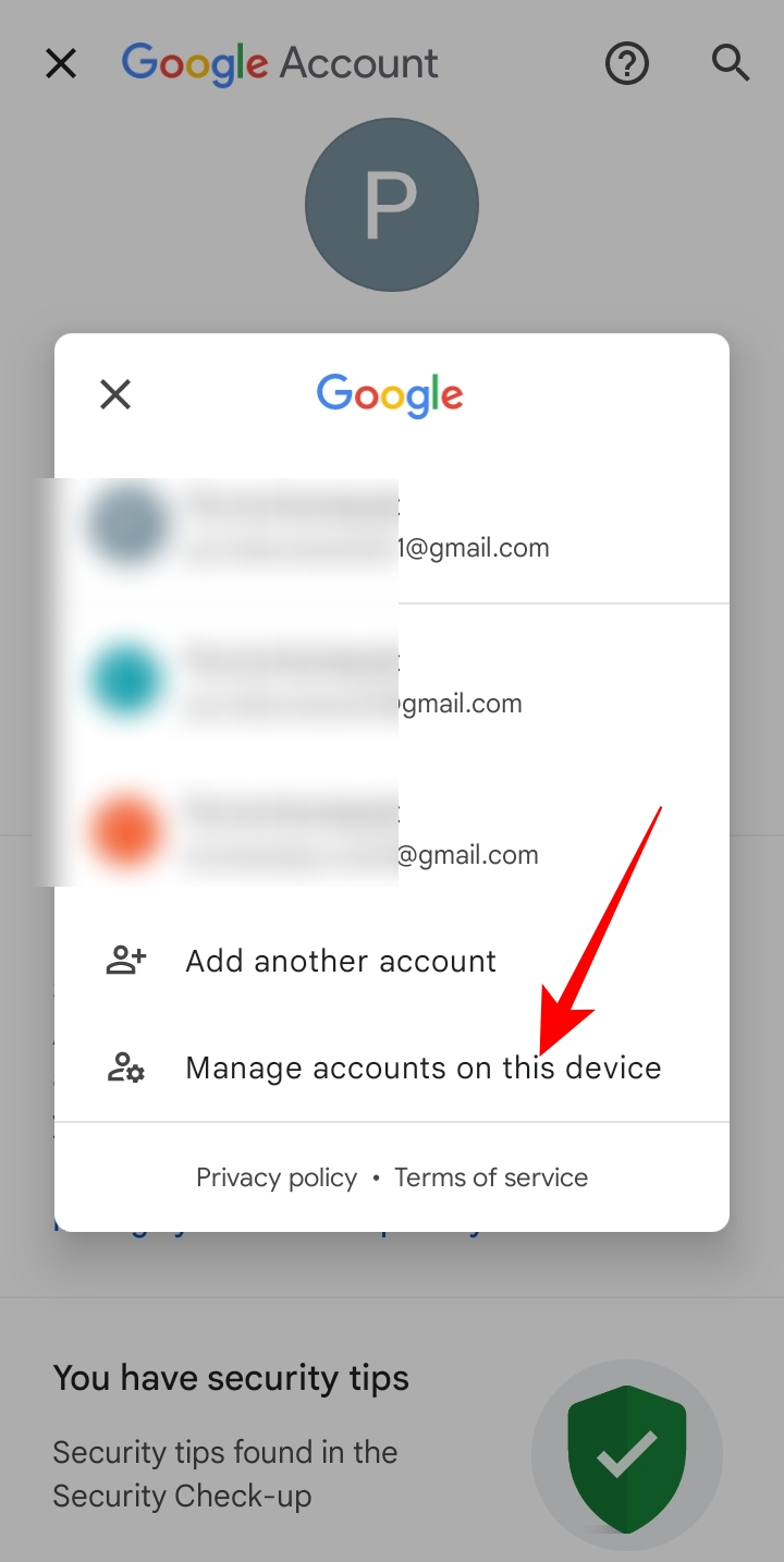 Manage accounts on this device on Android
