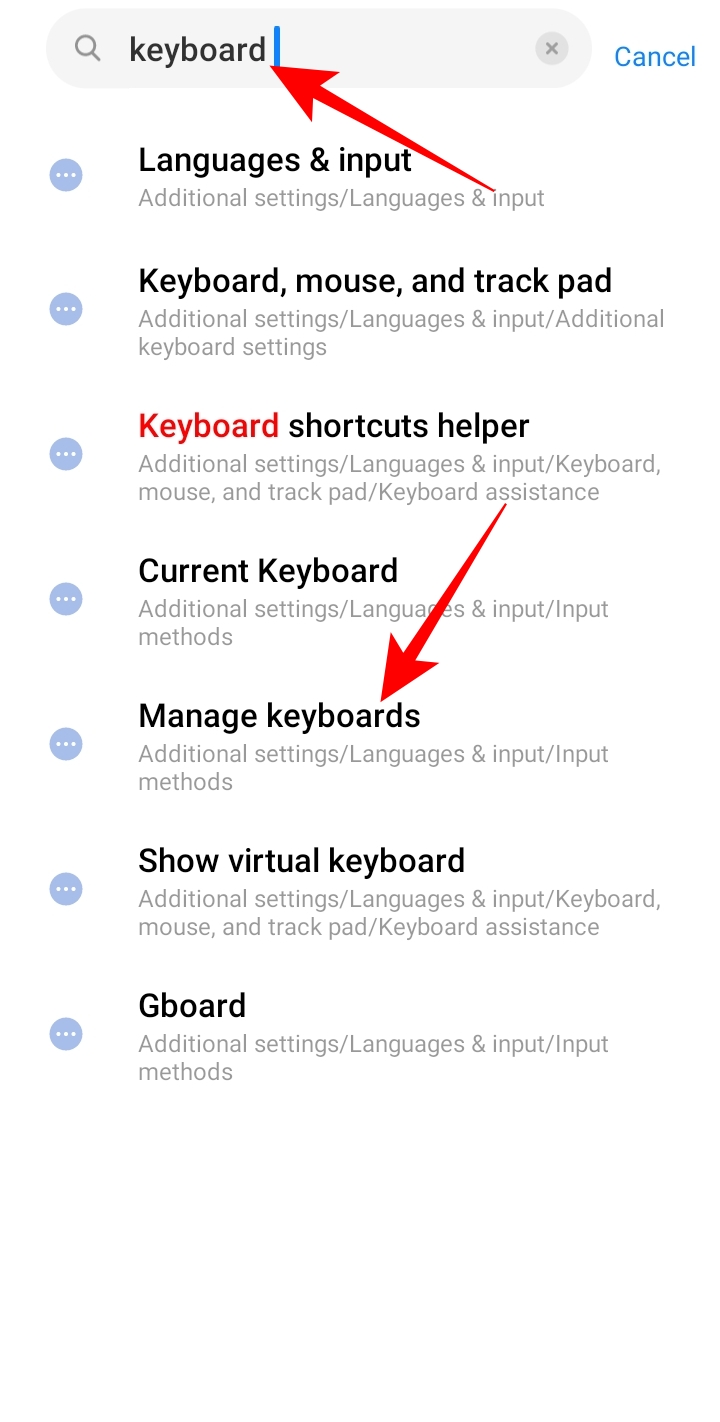 Manage keyboards in Settings